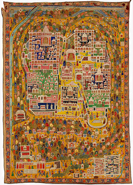 , Map of Jain sacred site Shatrunjaya; pilgrimage painting [tirtha pata]